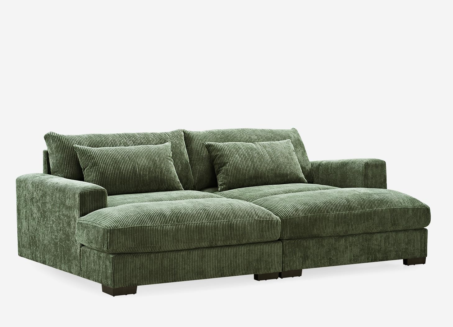 Luxe Sleeper Sofa with Soft Corduroy Upholstery, Double Chaise Design, Convertible to Twin Size Bed, Modern and Comfortable Living Room Couch, 89.9" Wide, Green