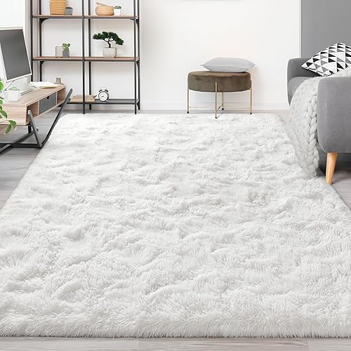 Vista 149 de FlyDOIT Alfombras de área grande para sala de estar, alfombra peluda marfil de 4x6 pies, alfombras mullidas de felpa ultra suave, alfombras peludas