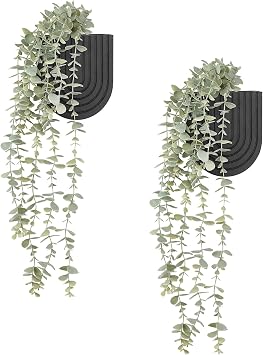 Dahey 2 Pack Wall Planter Vase with Hanging Fake Plants for Bathroom Decor