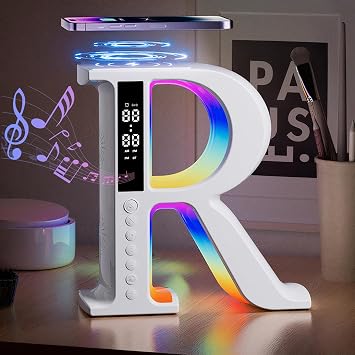 5-in-1 Bluetooth Speaker with 10W Wireless Charger, RGB Night Light, LED Display Screen, White Noise Soother for Bedroom, Nursery, Desktop Home Office White R, 0