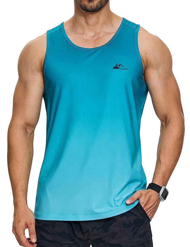 EZRUN Mens Quick Dry Tank Top UPF 50 Summer Workout Muscle Sleeveless Shirts for Swim Beach Gym Bodybuilding