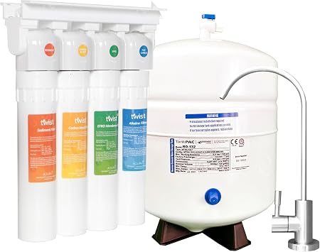 AQUAVI TWIST, 4-Stage Alkaline Reverse Osmosis Drinking Water Filter System, pH+ Remineralization RO Water Filter System Under Sink, Revitalize Your Drinking Water