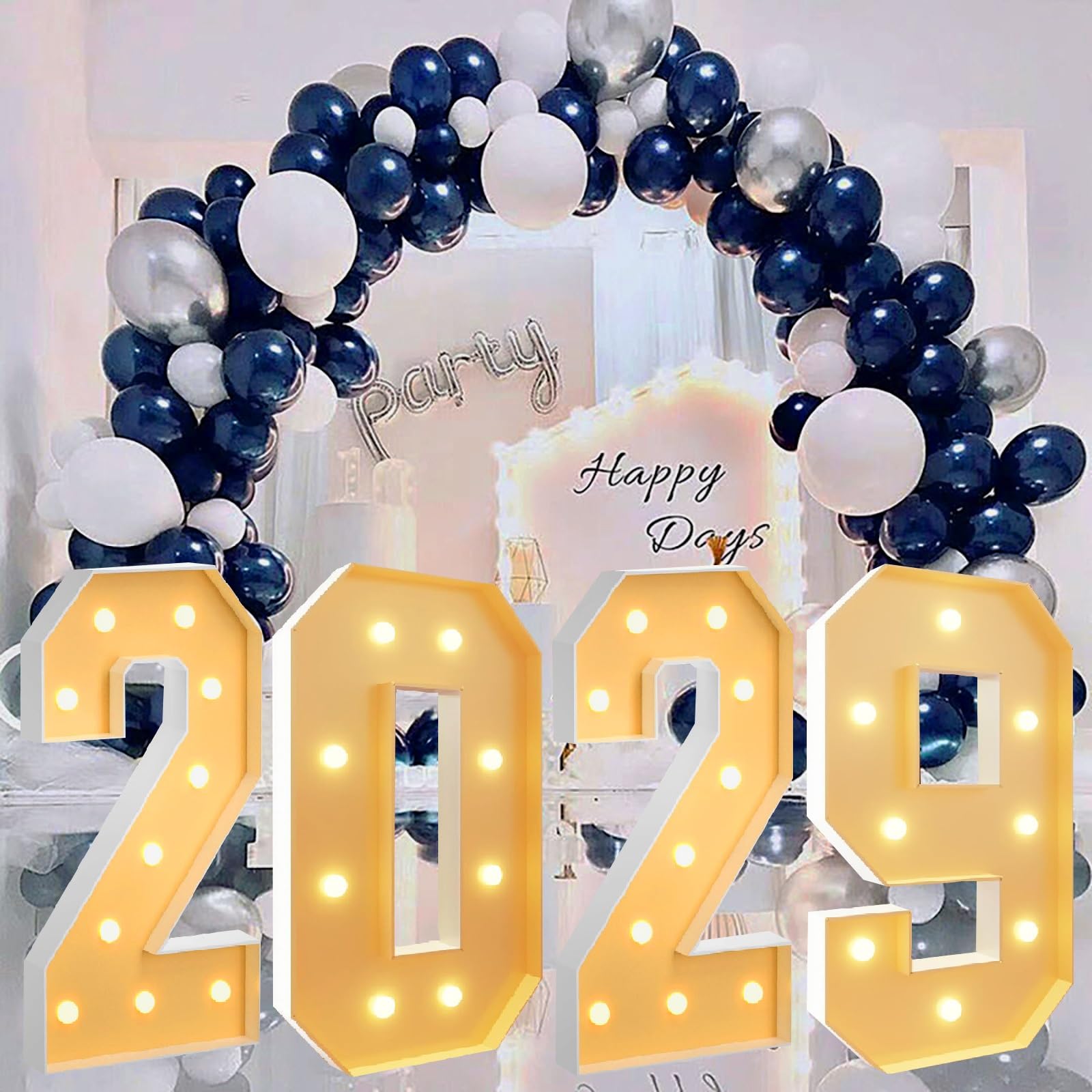 Lettres Lumineuses géantes en mosaïque, 1,2 m, for décoration de fiançailles, Mariage, Anniversaire ou Baby Shower(Number 2029,2.3ft)