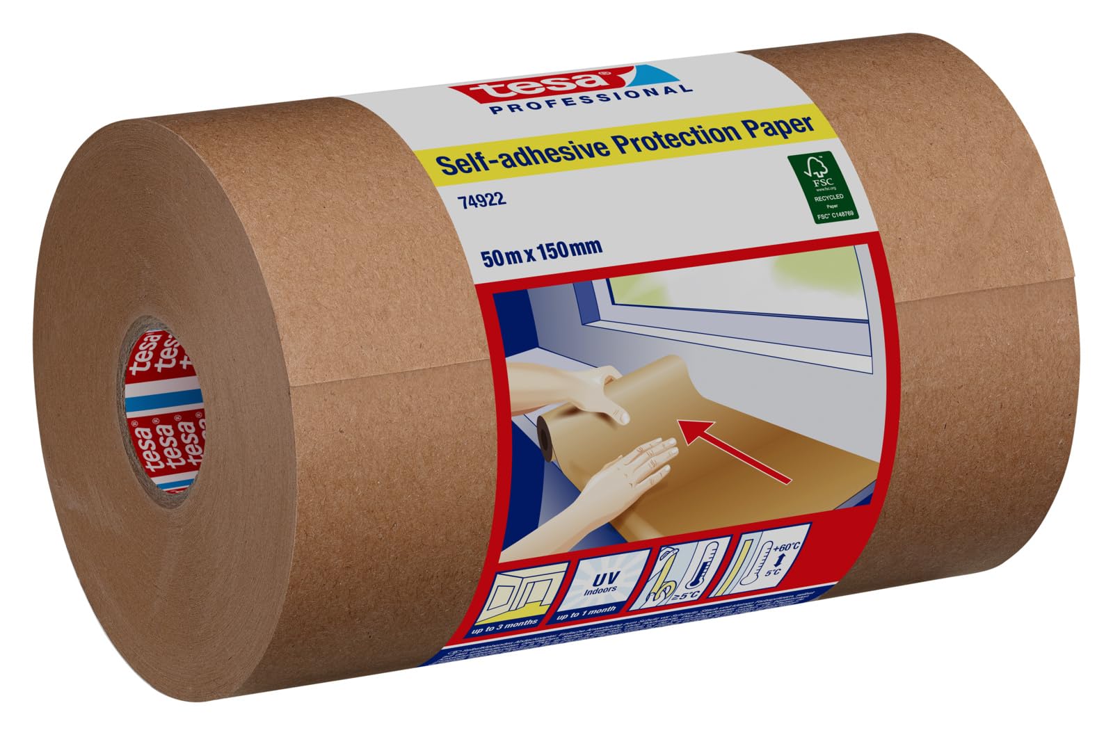 tesa selbstklebendes Schutzpapier - Für großflächigen Schutz und Abdeckung, rückstandsfrei entfernbar, 1 Rolle 50 m x 15 cm