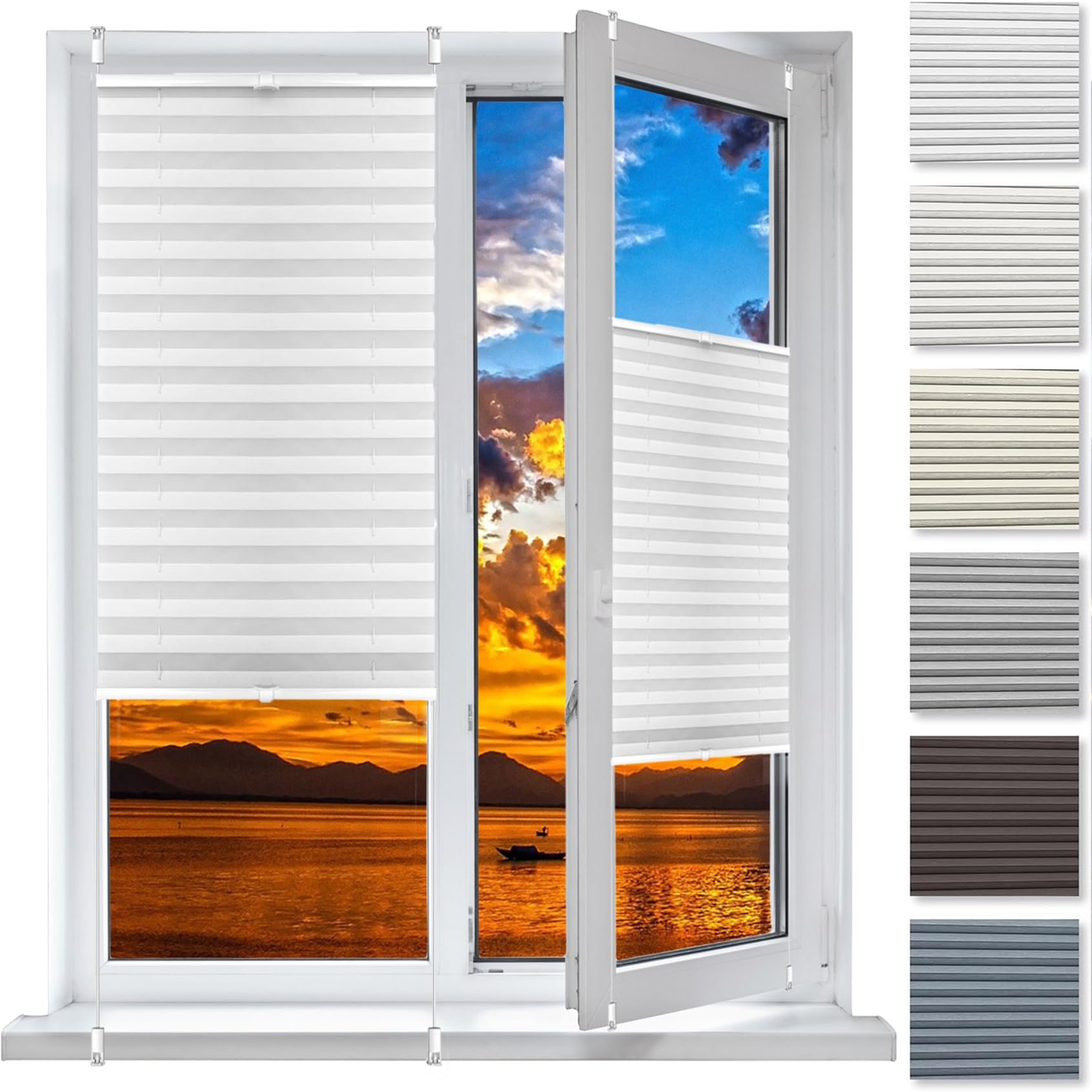 Temporary Shade Blinds No Drill Blinds 64 x 100 cm (W x H), No Drilling, Translucent, Crushed Look, Cellular Pleated Roller Shades, Vertical Pleated Blinds, for Window Door, White