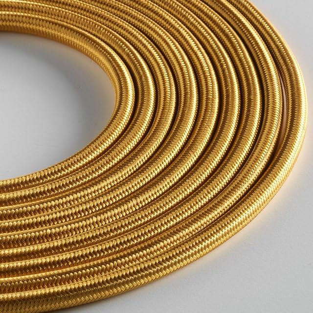 Klartext LUMIÈRE kabel tekstylny okrągły 3 x 0,75 mm złoty 3 m. Uwaga: kabel ziemny wchodzi w zakres dostawy!