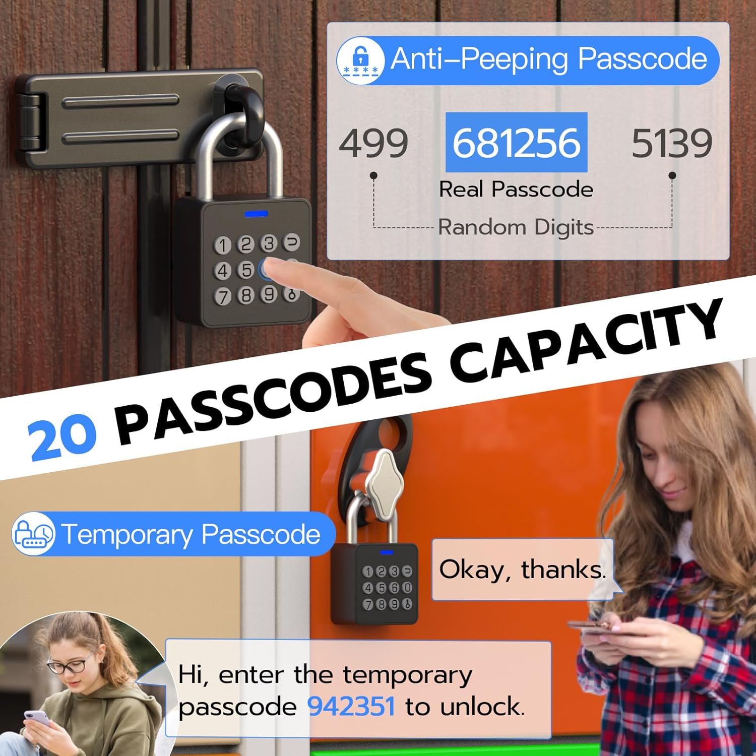 Combination Lock eLinkSmart Gym Locker Padlock with 9 Digit Push Button Password Fingerprint APP Unlock Keyless Biometric Security Metal Padlock for Gym and School Lockers Storage Tool Box