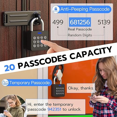 Miniatura 3 de Candado de bloqueo de combinación eLinkSmart Gym Locker con botón de 9 dígitos, contraseña de huellas dactilares, aplicación, desbloqueo biométrico