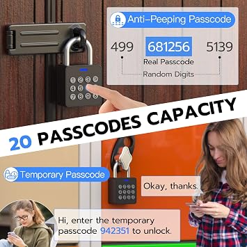 Combination Lock eLinkSmart Gym Locker Padlock with 9 Digit Push Button Password Fingerprint APP Unlock Keyless Biometric Security Metal Padlock for Gym and School Lockers Storage Tool Box
