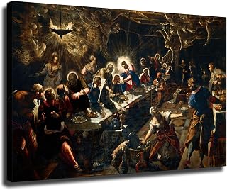 Jacopo Tintoretto artwork- last supper Poster canvas printing HD wall art aesthetics living room kitchen gym bar and other home decoration (24x36inch-Farmed)