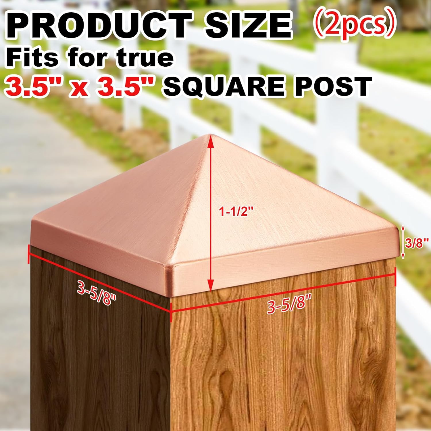 Blulu 2 Pcs 4''x4'' (Actual 3.5''x3.5'') Solid Copper Pyramid Post Cap Fence Pyramid Decking Caps for True/Actual Metal Wood Cedar Fence Deck Corridors Mailbox Posts End Cover