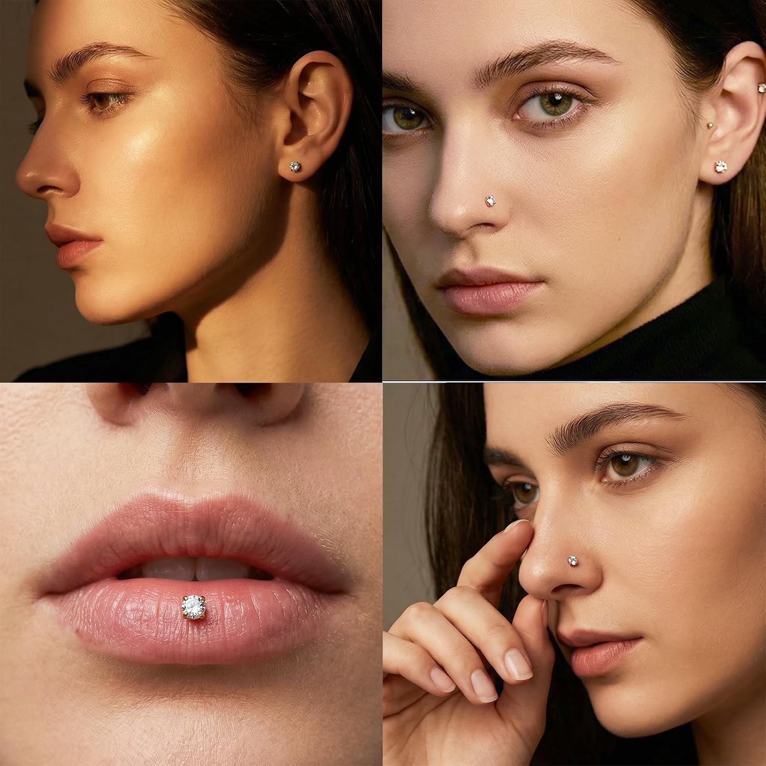 14K Gold Plated Cartilage Earrings Set 18G Flat Back Stud Earrings 316L Surgical Steel Internal Thread Tragus Helix Cartilage Conch Nose Medusa Piercing Jewelry With Piercing Taper