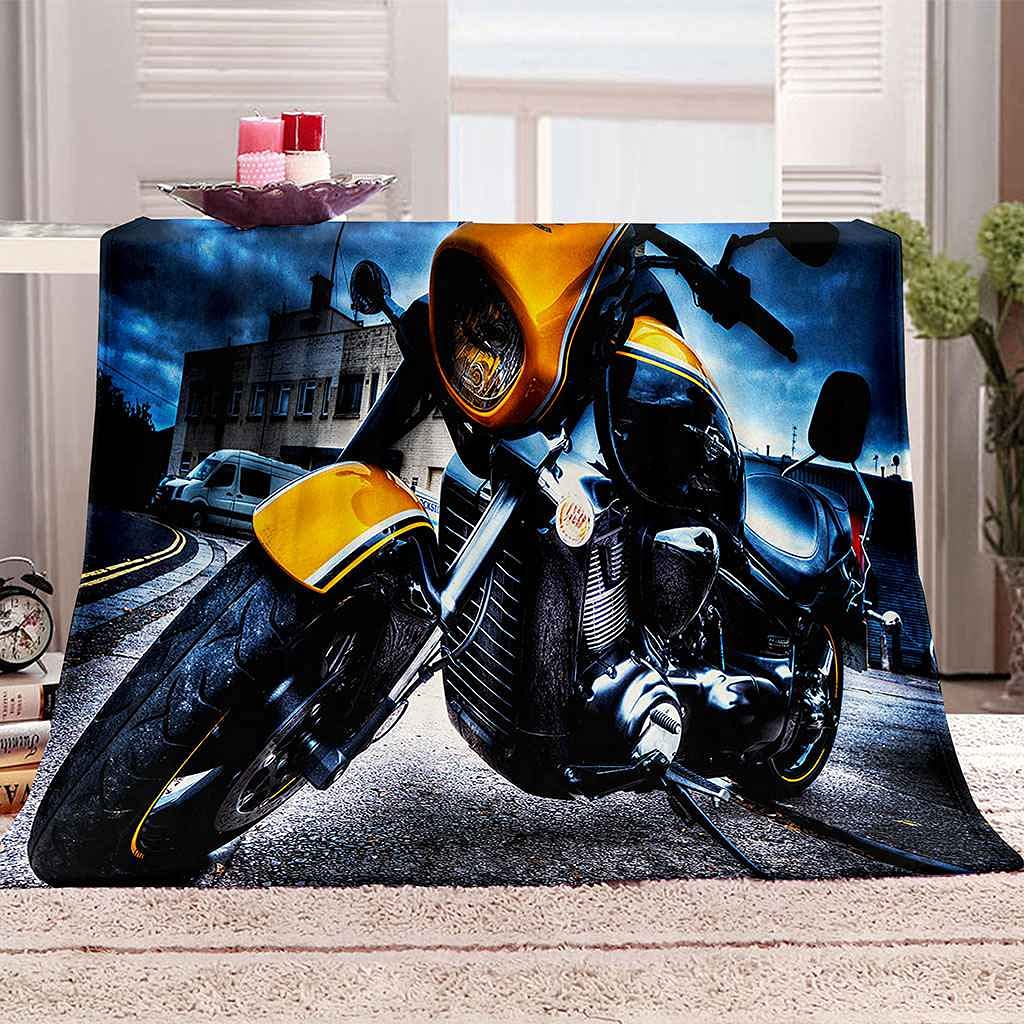Couverture polaire moto d'or en flanelle microfibre douce 150x200cm pour lit et canapé