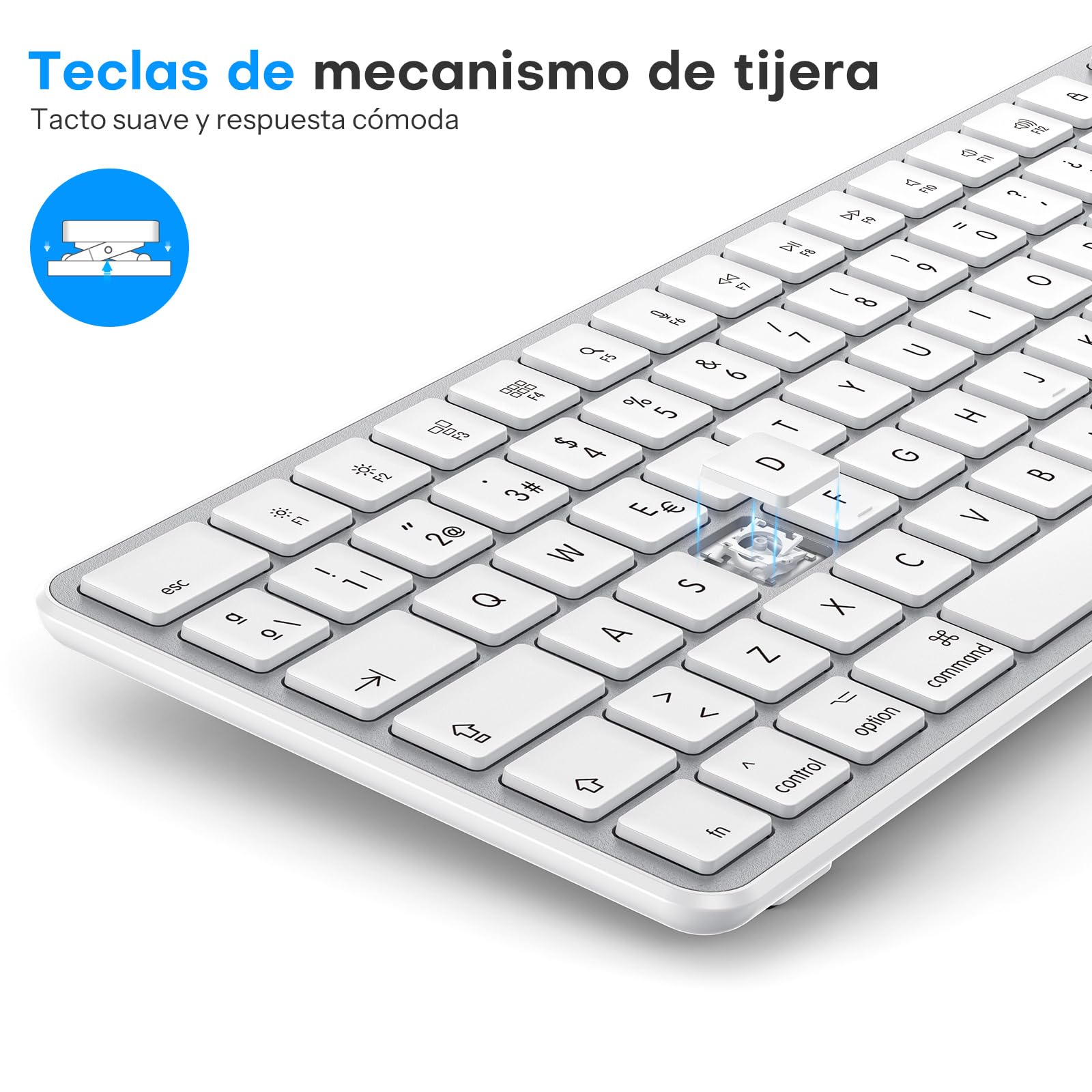 OMOTON inalámbrico Bluetooth Teclado y ratón para Mac (MacBook Air/MacBook Pro/iMac/iMac Pro),Teclado y ratón USB Recargables para Mac OS, con 3 Canales Bluetooth, Escritura silenciosa, Plateado