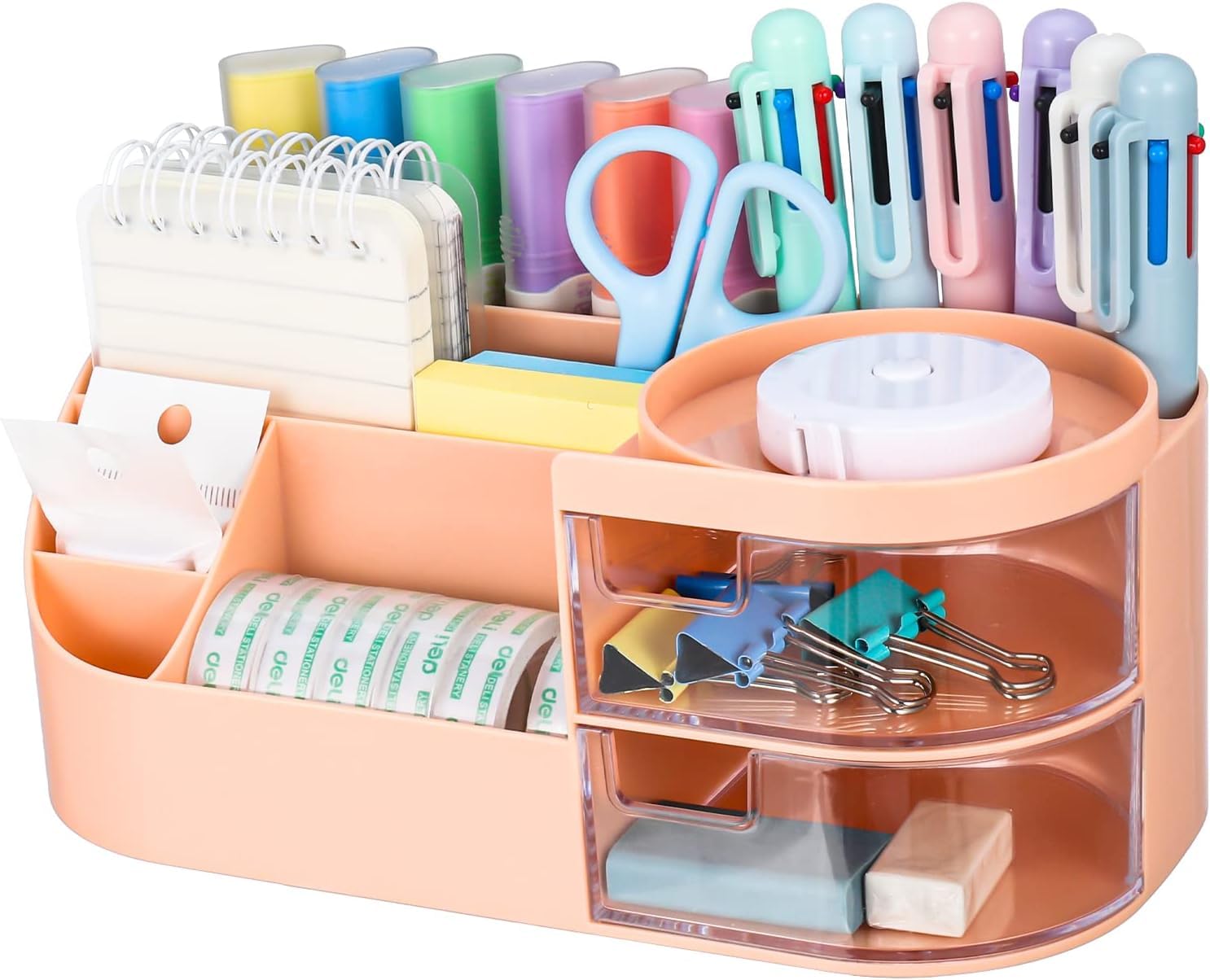 INKULTURE Plastic Desk Organiser,Stationery Desktop Drawer Organiser, Cosmetic Storage Organiser, Cute Desk Storage For Office Supplies, Bathroom Counter Or Chest Of Drawers, (Pink)