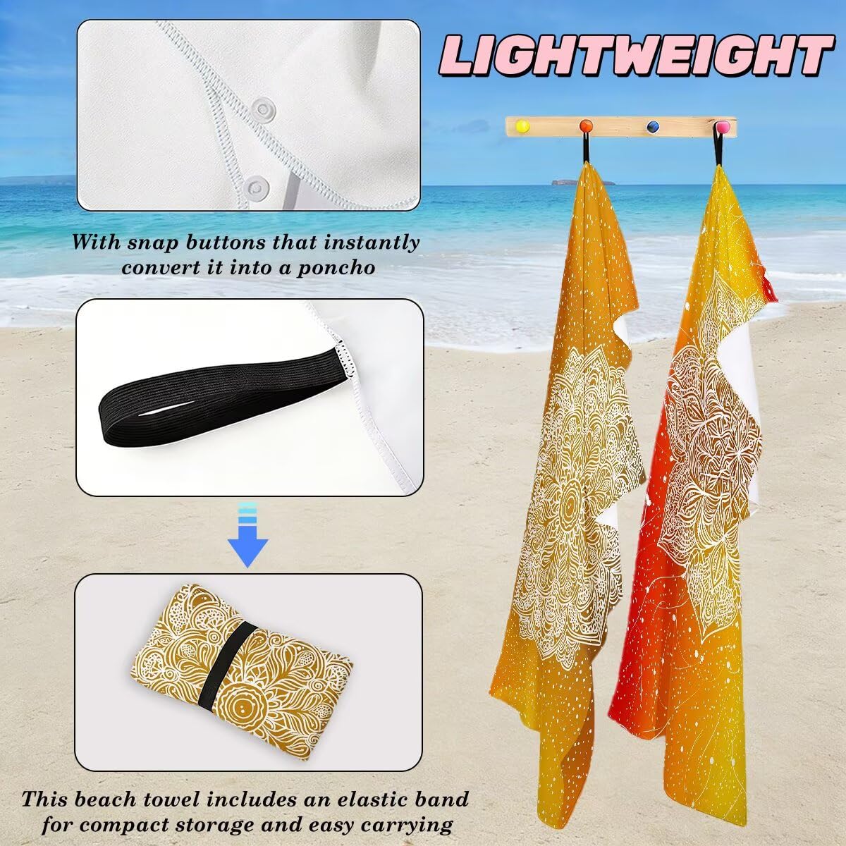 Toalla Playa 100x220 cm, Toalla Gimnasio Microfibra Secado Rapido, Juego de 2 Antiarena Toallas de Playa, Ligera Compacta Toallas Microfibra Grande para Viaje, Regalo Hombre Mujer (Naranja) -4953