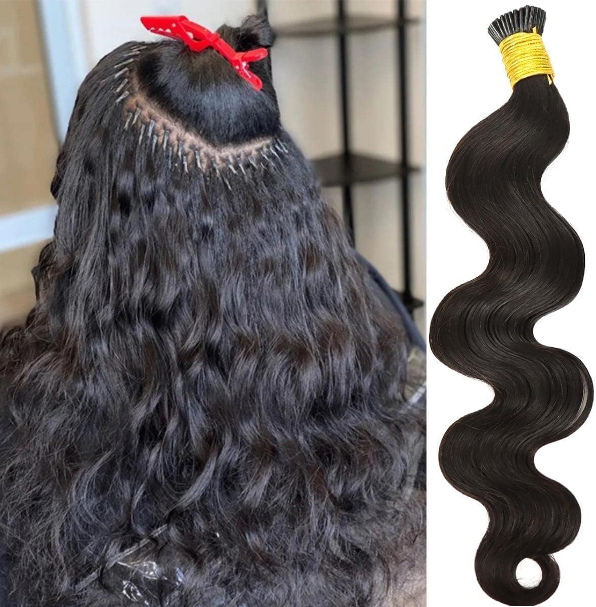 Microlink I Tip Human Hair Extension Body Wave Pre Bonded Brazilian Remy Stick I Tip Hair #Black #Brown Color 100g 100Strands