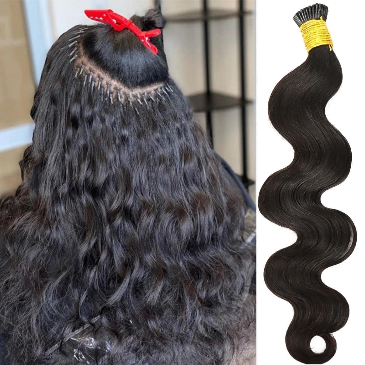 Micro Link I Tip Human Hair Extension Body Wave Pre Bonded Brazilian Remy Stick I Tip Hair Micro Beads Black Brown #1#2#4 Color 100g 100Strands (20inch 100strands, #2(Darkest Brown))