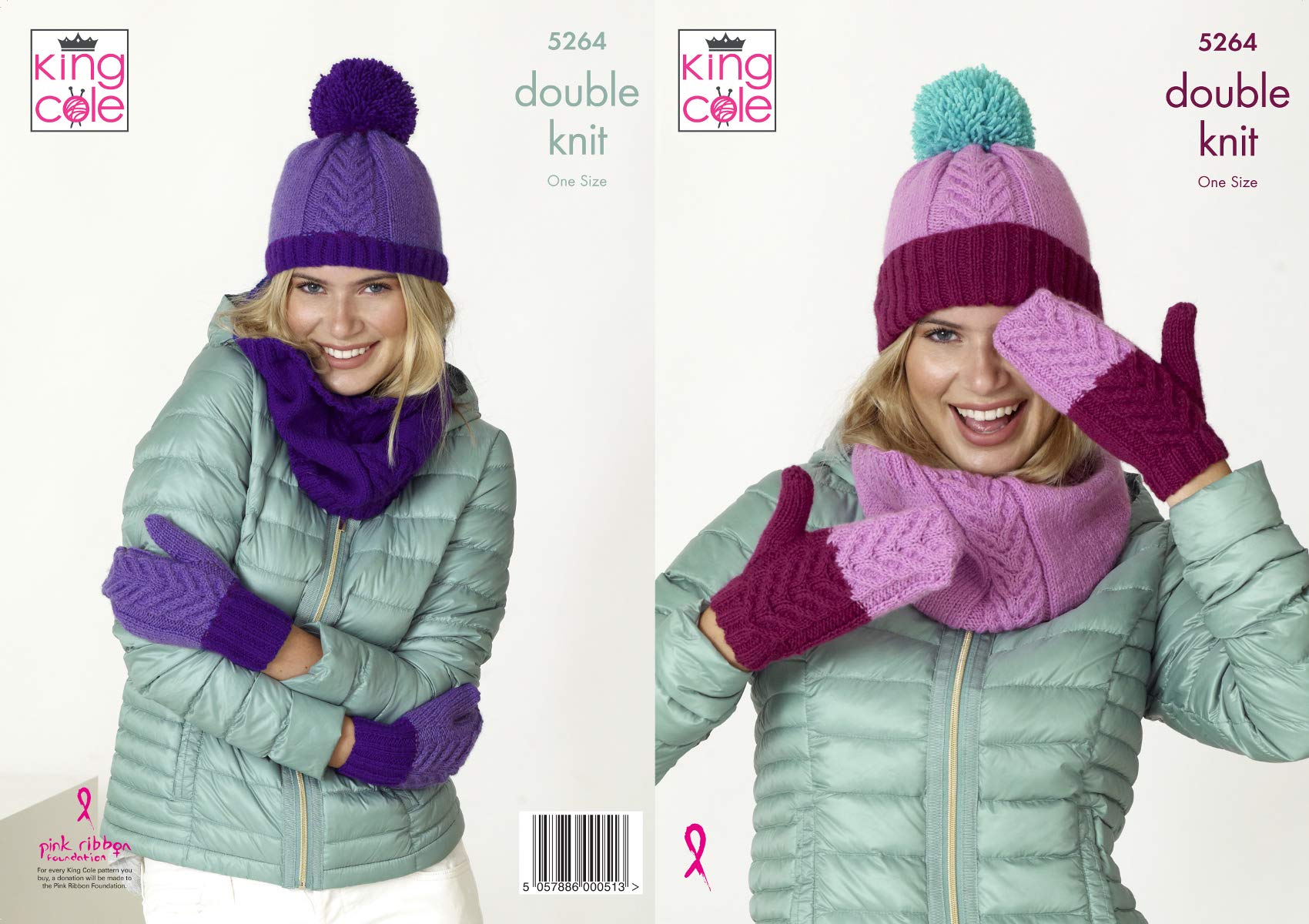 King Cole 5264 Knitting Pattern Womens Snoods Hats and Mitts in Big Value DK