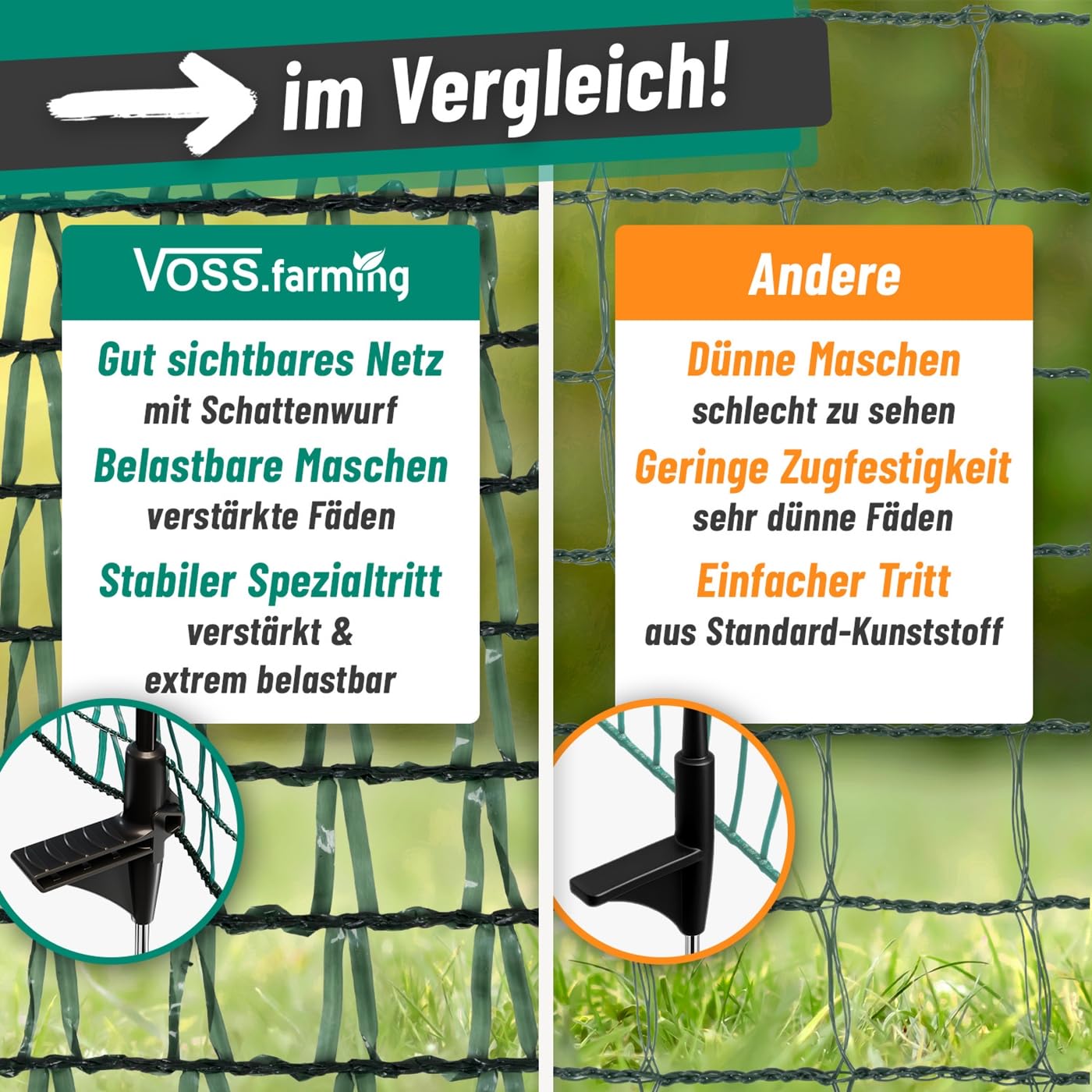 VOSS.farming Gartennetz 20m 80cm Universal Begrenzungszaun Hundezaun dunkelgrün