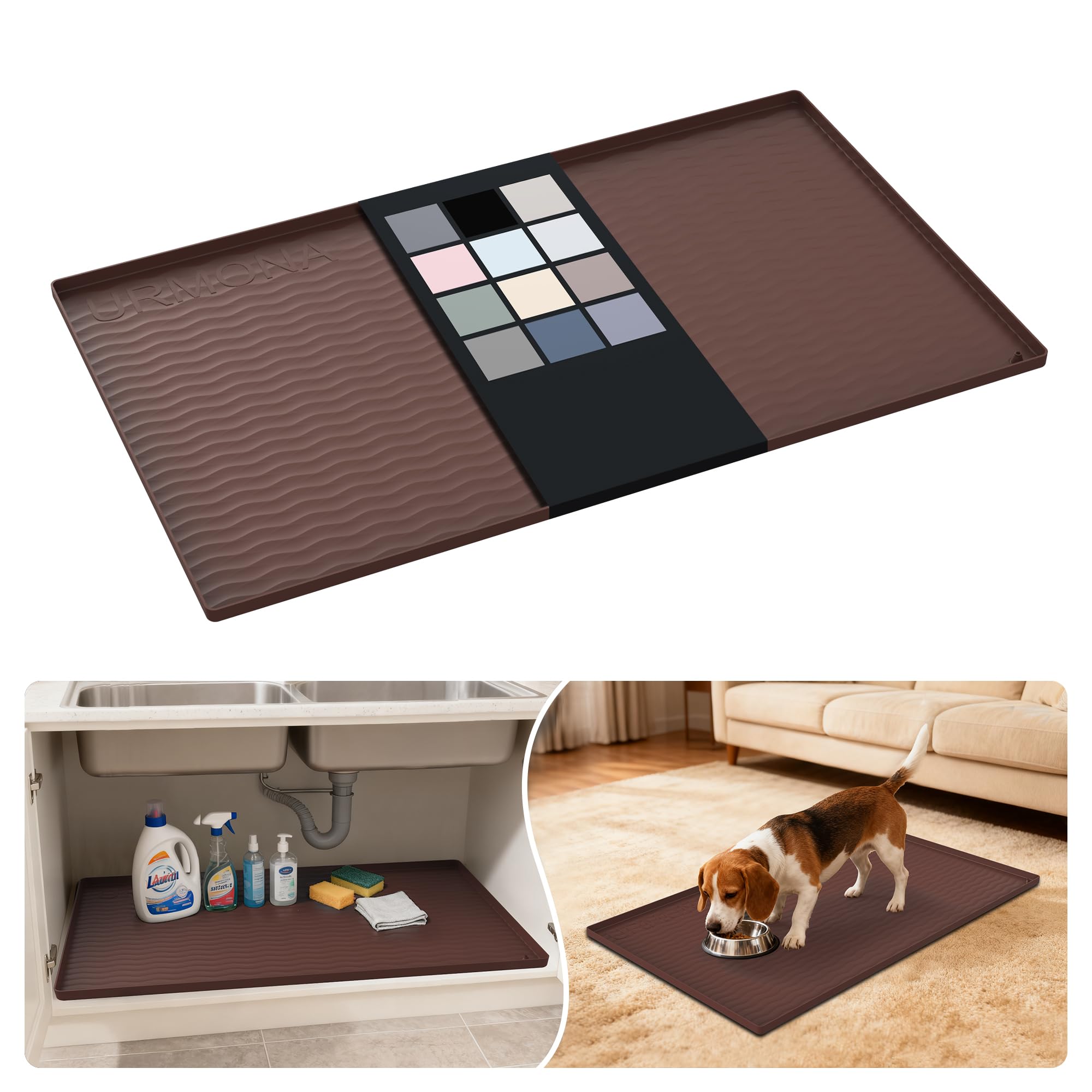 URMONA Waterproof Silicone Under Sink Mat, 37 x 22 in, Flexible Shelf Liner