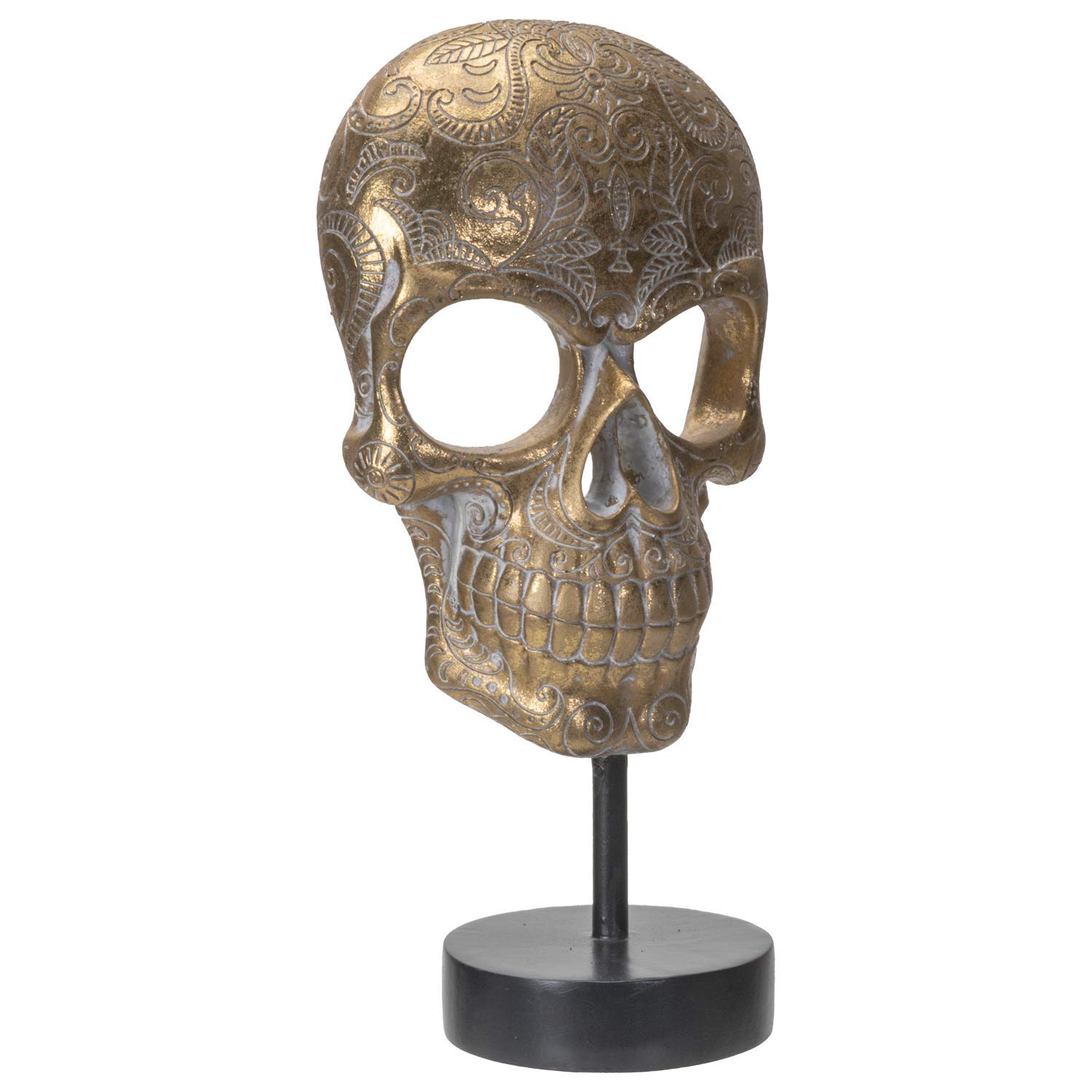 Pacific Giftware Totenkopf Maske auf Metall Ständer goldfarben | Figur Totenschädel Skull