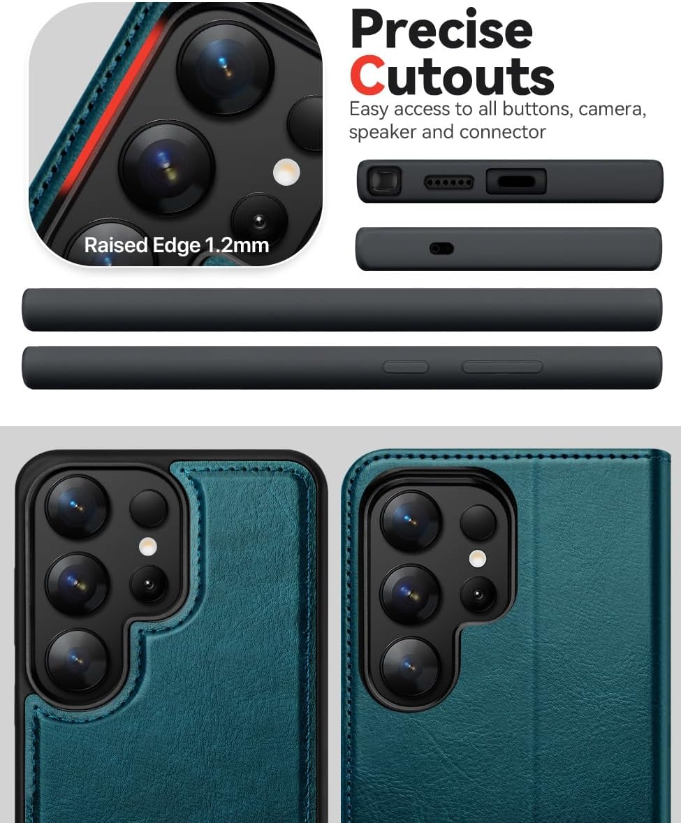 OCASE for Samsung Galaxy S25 Ultra Detachable Wallet Case with Card Holder, [2 in 1] PU Leather Flip Folio Case with RFID Blocking Stand Wrist Strap Shockproof Phone Cover 2025, Peacock Blue - Image 7