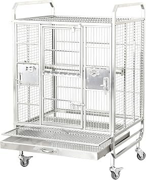 Bird Cage, Indoor, Large, Dove Breeding Cage, Stylish, Large Capacity, Parrot Cage, Square, Bird House, Stainless Steel, Patio, Food Cup, Tray Included, Casters, Durable, Multiple Pet Shops