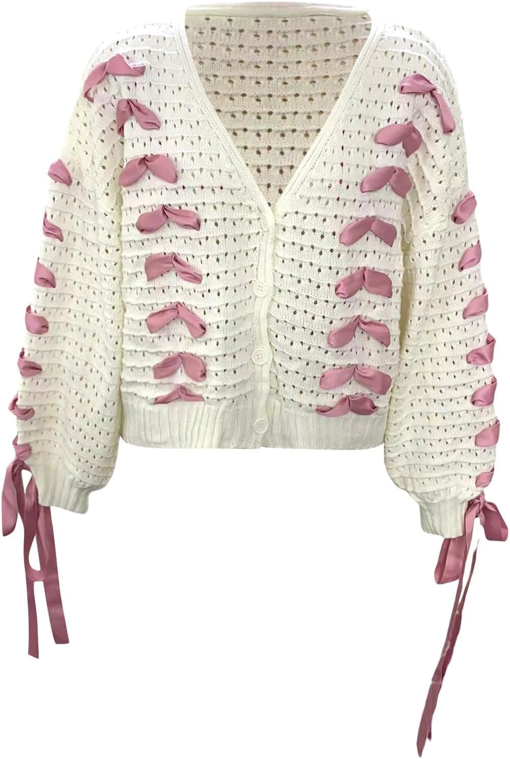 女性 V ネックセーターレトロローカット長袖プルオーバートップ E ガールかわいい固体ルーズフィットレースアップ外出ジャンパー