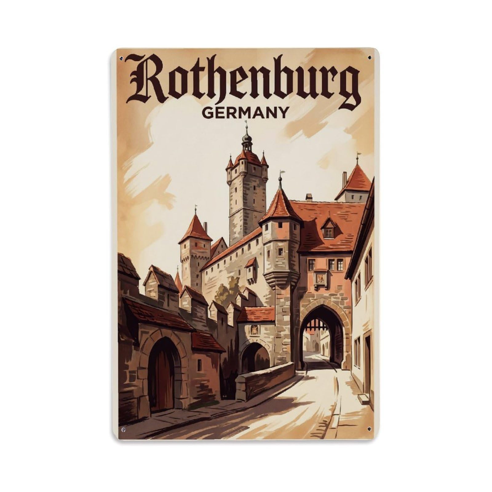 Germany Rothenburg Vintage Travel Metal Tin Sign Plaque Wall Decor for Cafe, Club Bar, Office, Garden Metal Poster 8x12Inch