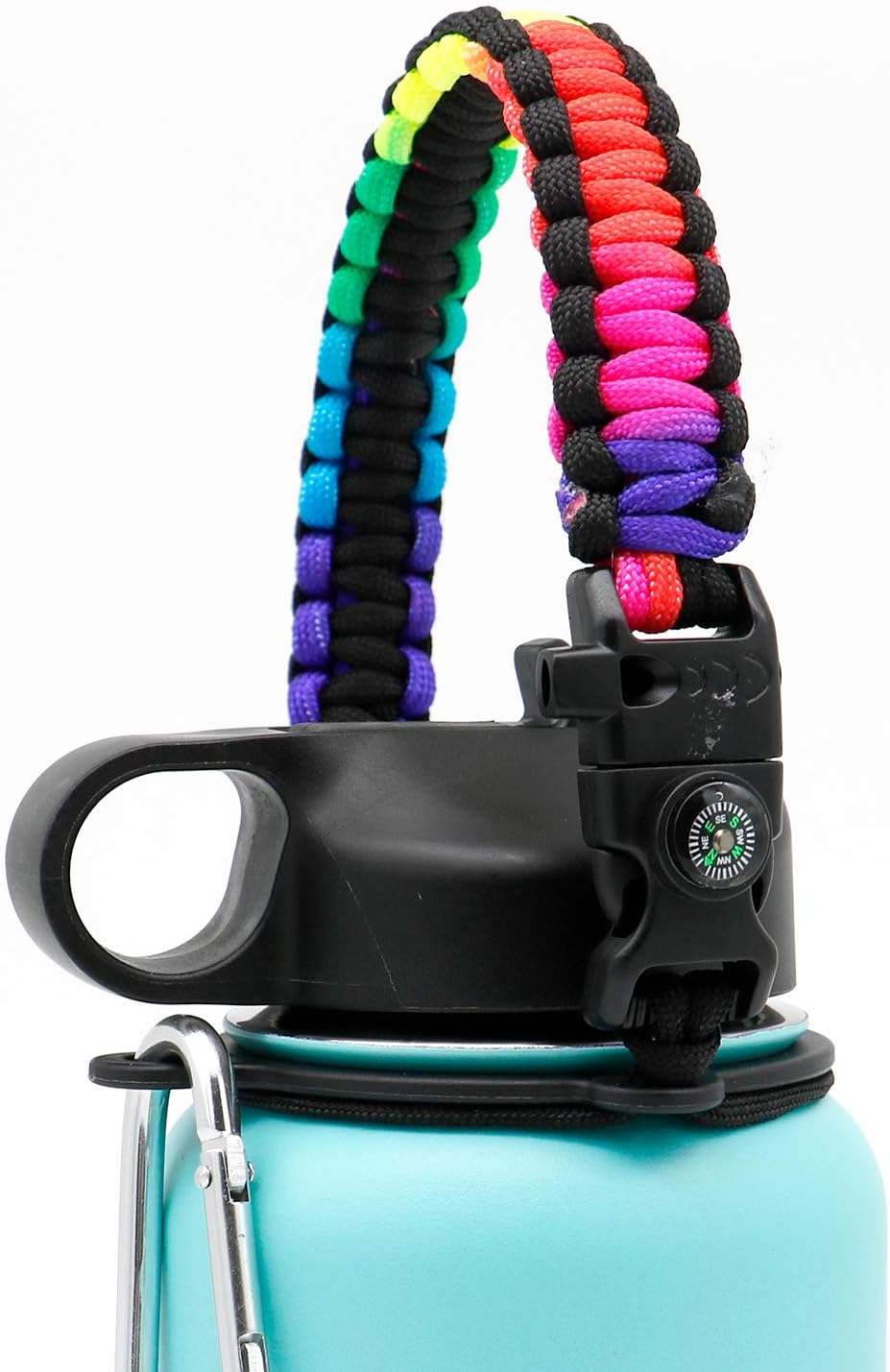 slolife Handle for Hydro Flask Water Bottle - Paracord Handle with Safety Ring Carabiner Strap Cord for Wide Mouth Bottle Multicolor 12-64oz