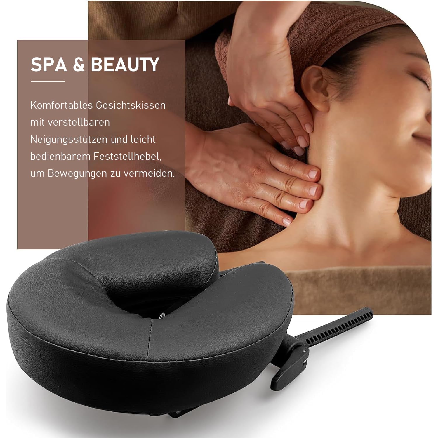 Verstellbares U-förmiges Massagekissen mit Gesichtsauflage, Universelles Gesichtskissen für Massagebank und Spa-Anwendungen, Massagetischaufsatz, Schwarz