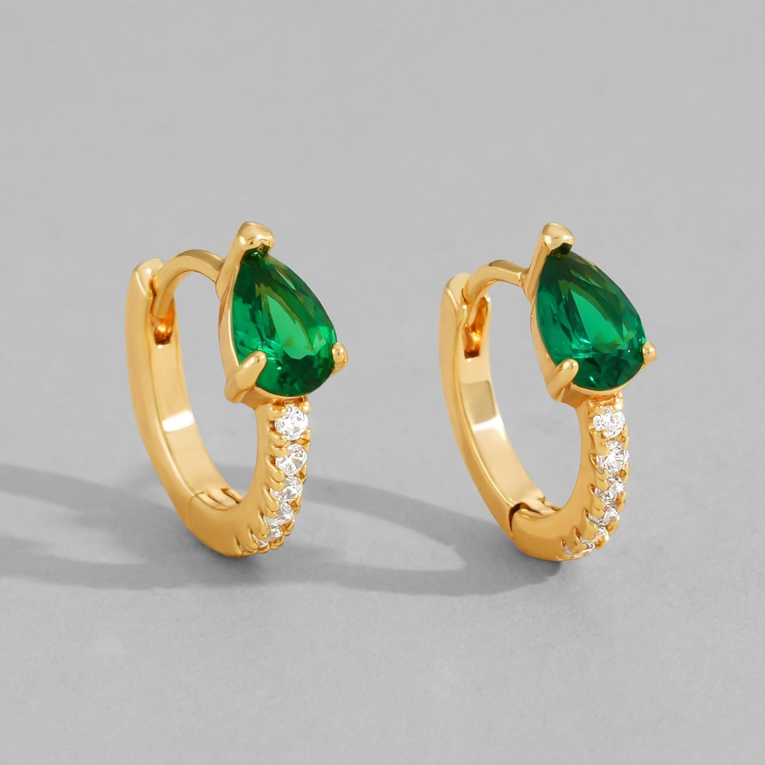 Dremmy Studios Dainty CZ Huggie Hoop Earrings 14K Gold Plated Chunky Simple Cute Thick Round Frill Bead Ball Starburst Cuff Earrings Cubic Zirconia Hoop Earrings Minimalist Personalized Gift for Her - Image 4