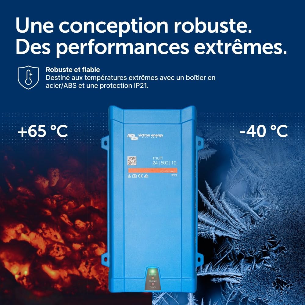 Victron Energy MultiPlus 230V, 500VA 24-Volt Convertisseur à Sinusoïde Pure et Chargeur de Batterie 10 ampères