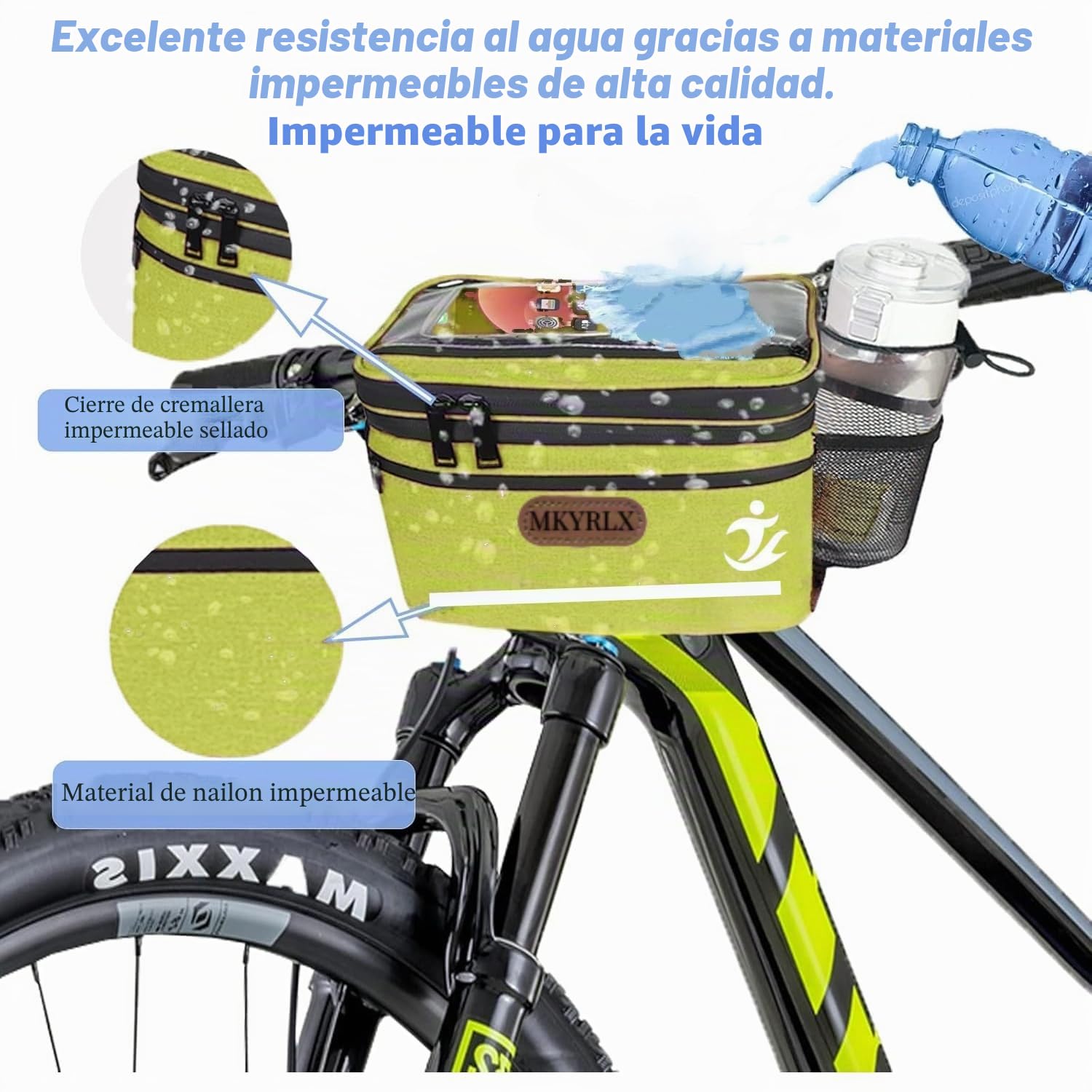 Bolsa térmica para manillar de bicicleta, 5 litros, almuerzo, resistente al agua, soporte para teléfono