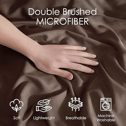 Miniatura 4 de Hearth & Harbor Juego de funda de edredón de 3 piezas, color marrón chocolate, funda de edredón de 3 piezas, suave doble cepillado con cierre de