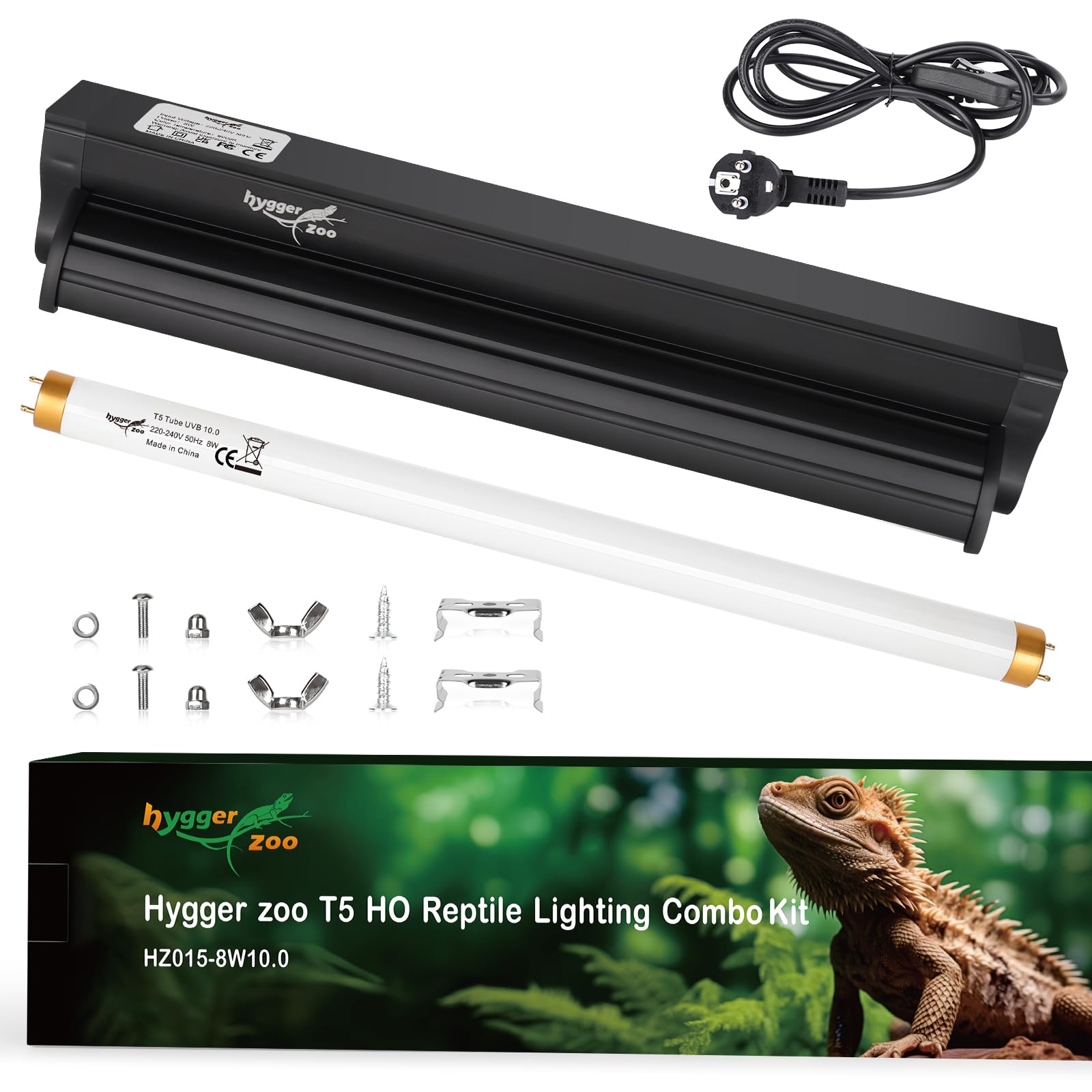 T5 8W 10.0 UVB Luz Kit Combinado de luminaria de Reptiles, 10.0 UVB para Reptiles Desierto, lámpara uvb 12.4"/ 31cm, Tubo de Alta Salida para dragón Barbudo Lagarto Tortuga