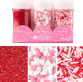 Sweets Indeed Valentines Day Dye Free Sprinkles 3 Pack | Red Sanding Sug...
