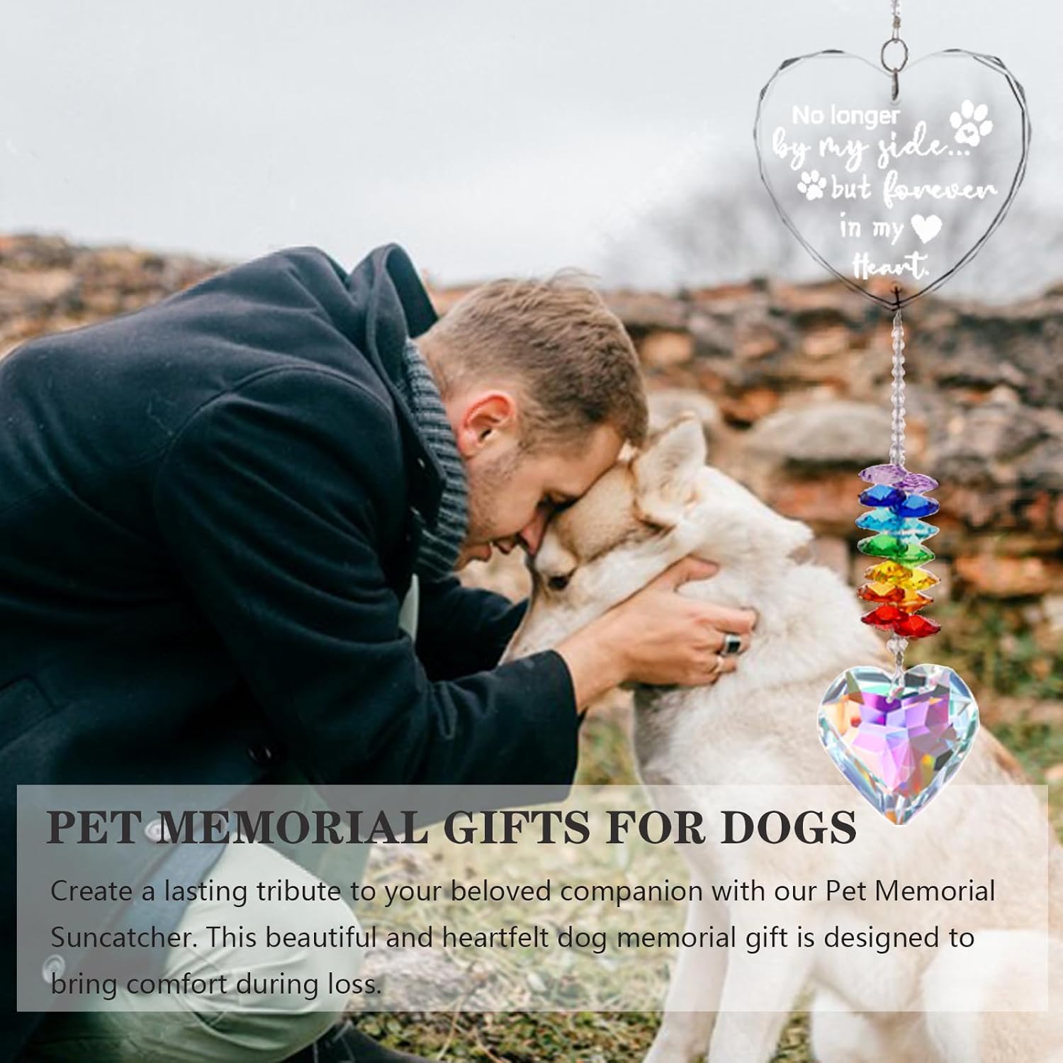 Dog Memorial Gifts for Loss of Dog, K9 Pet Memorial Crystal Suncatcher, Pet Sympathy Loss Passing Away Remembrance Bereavement Gift (Color-Heart) - Image 6