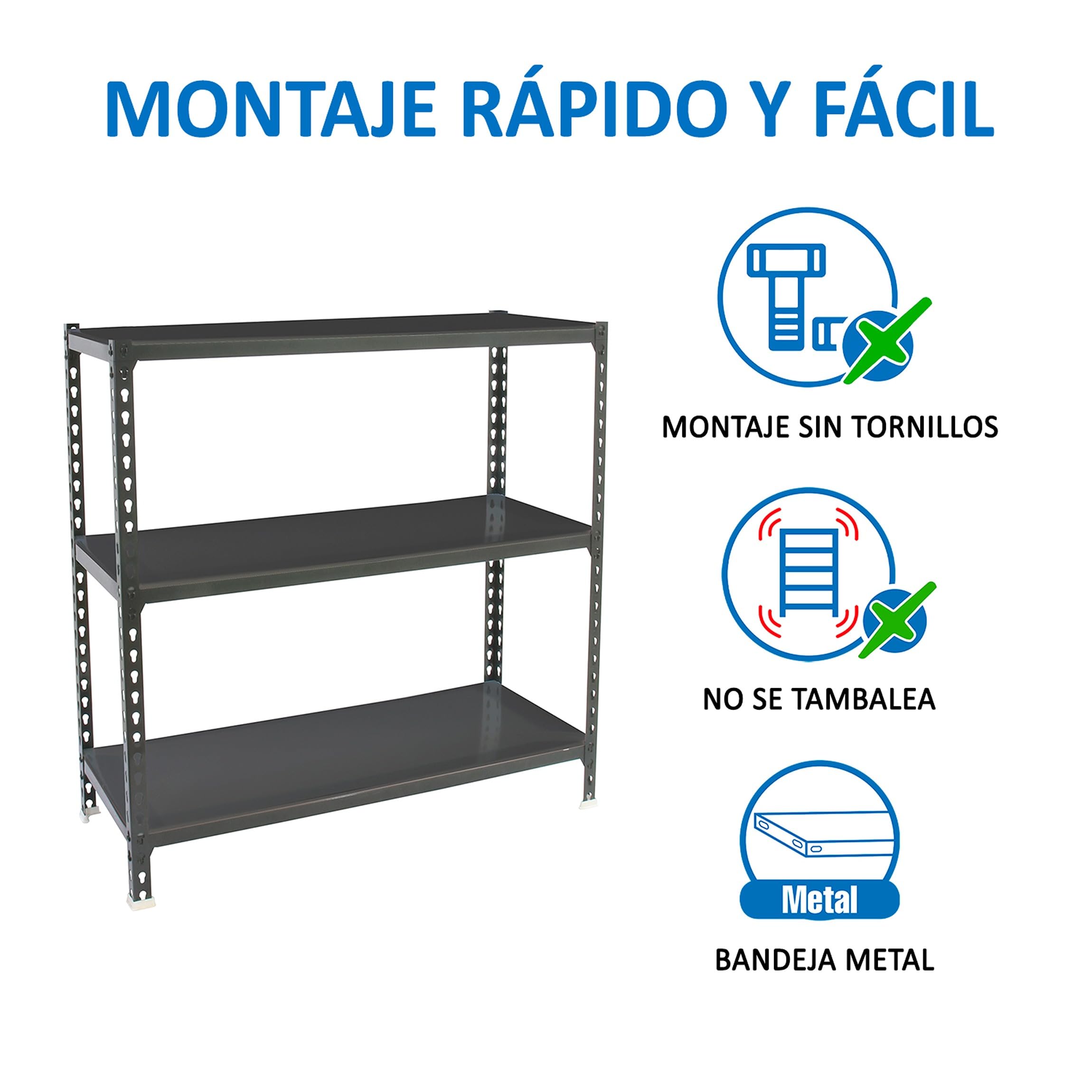 Simon Rack Estantería Metálica 900x1200x500 mm - Simonclick | 3 Alturas, Bandeja Metal, 200 kg de Punto Flexión, Antracita, Pintura anticorrosión, Montaje sistema clic