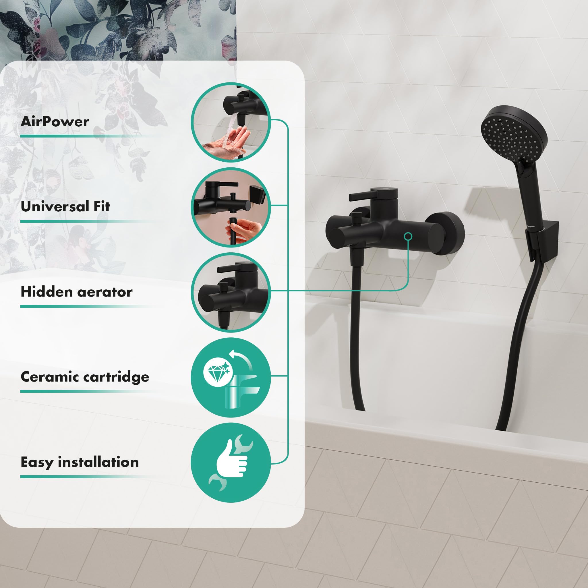 hansgrohe Zesis S, Bath tap Exposed for 2 Functions, Bath Mixer tap with spout Length 17.5 cm, Single Lever Bath Mixer - Image 2