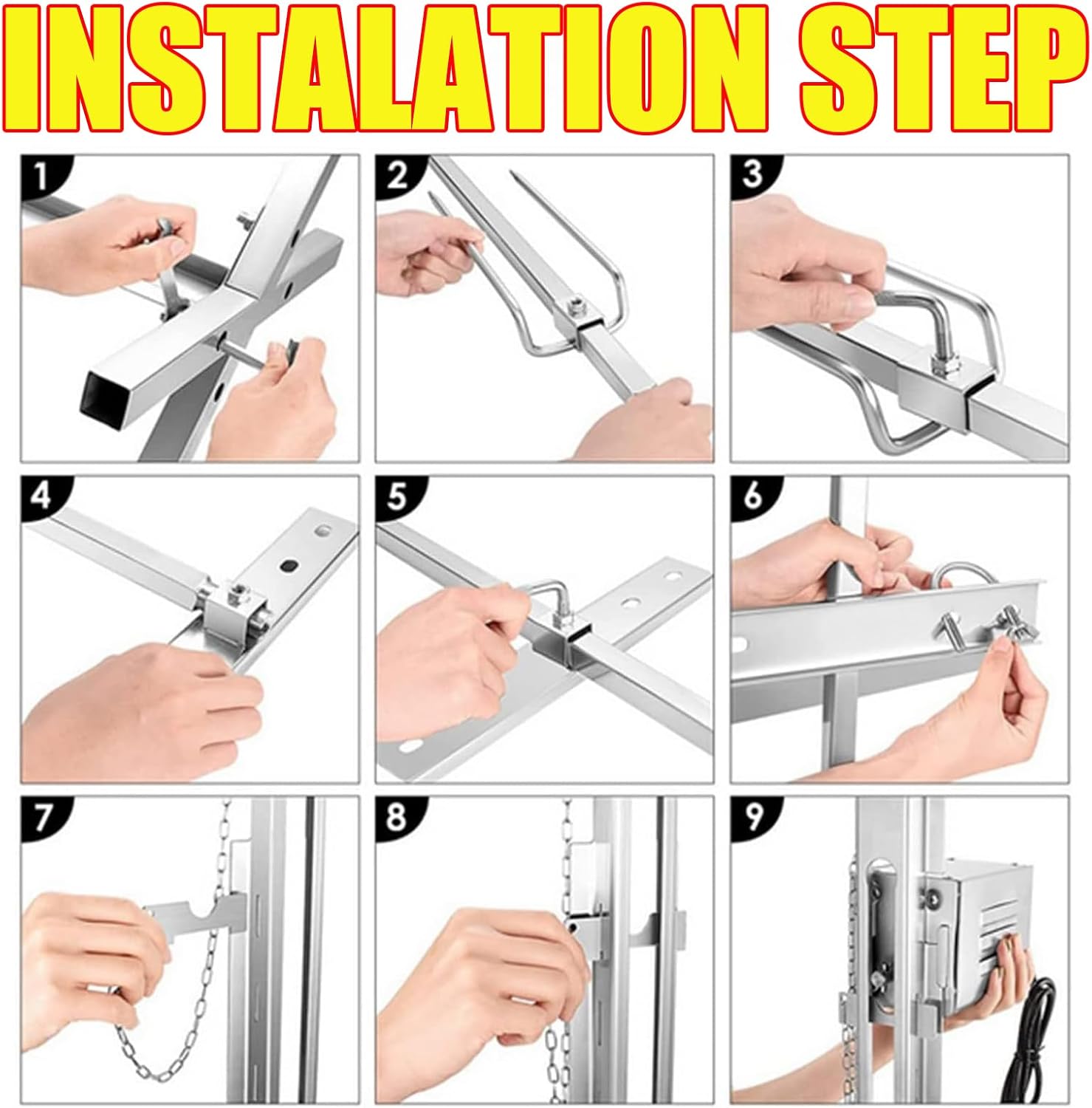Charcoal Rotisserie Grill Kit, Stainless Steel Spit Grill for Pig Lamb Roaster, Height Adjustable Tripod Stand, Suitable for Outdoor Party Camping Campfire Barbecue hand-cranked