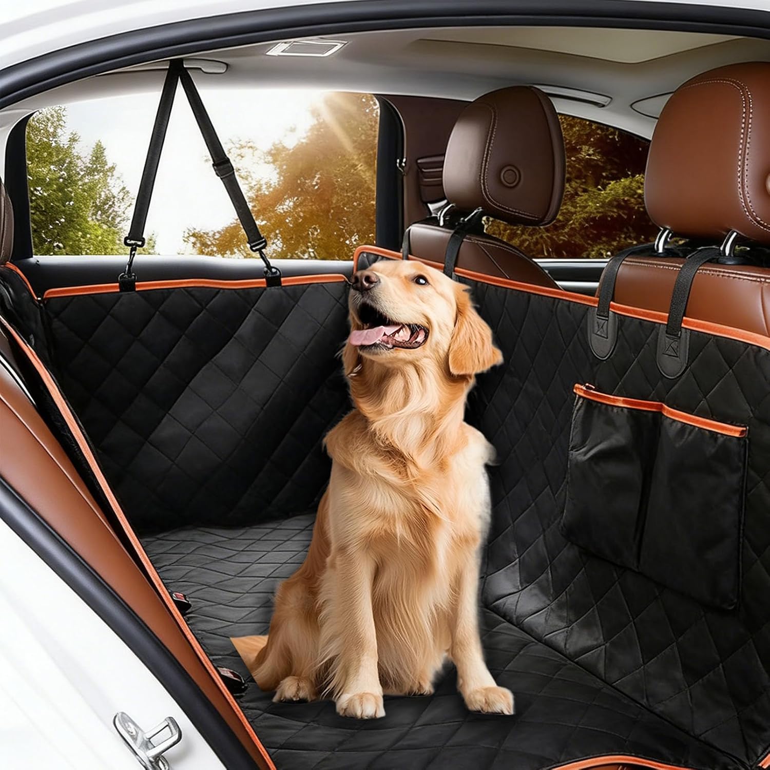 Full Coverage Car Seat Cover for Dogs, Waterproof Back Seat Protector, Car Seat Cover for Back Seat Medium Large Dogs, with Extended Pet Hammock