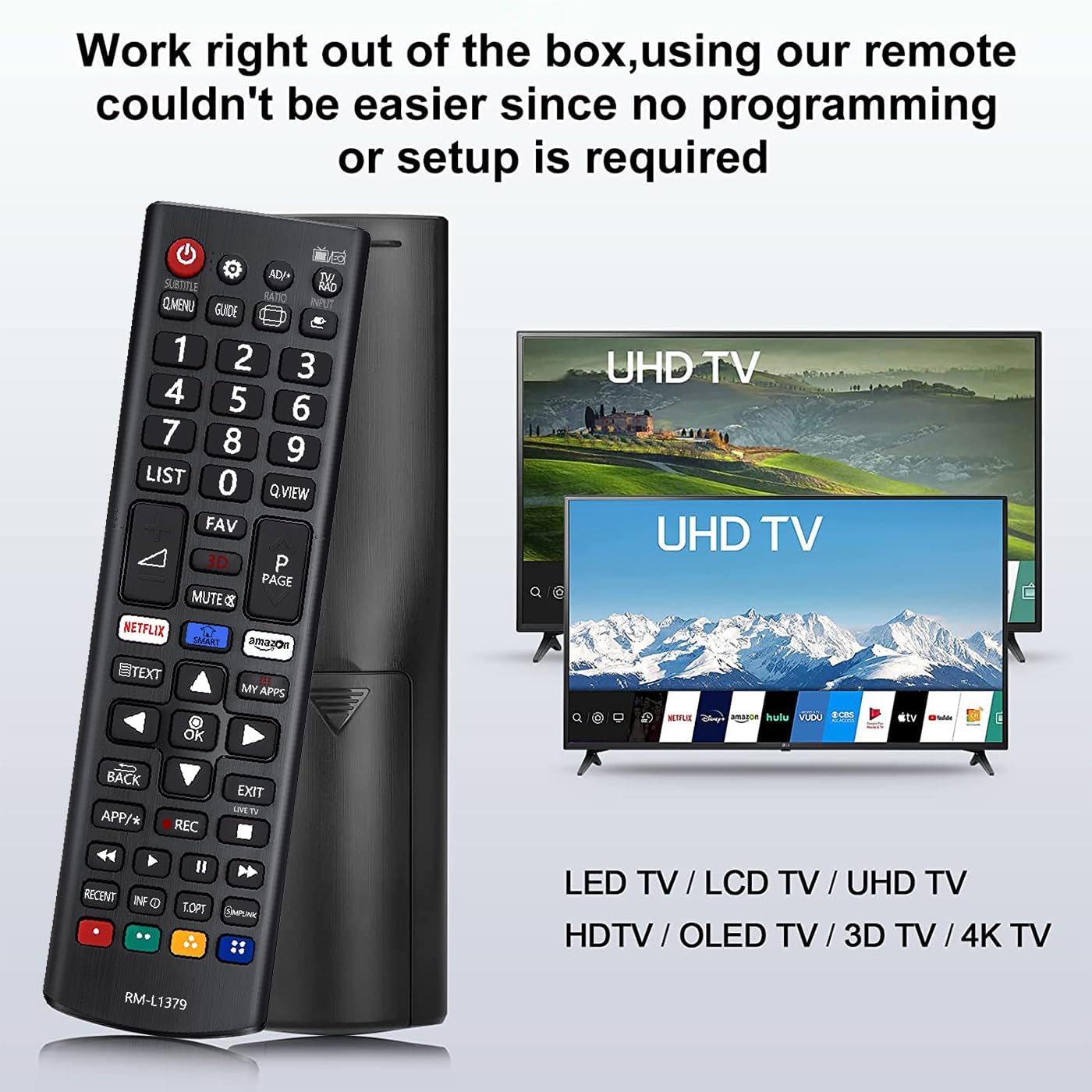 Pro | Unnderwiss Universal Remote Control for LG Smart TV RM-L1379, Remote Adjustment with Netflix, , Buttons-No Configuration Required Remote Control 2026 - view 3