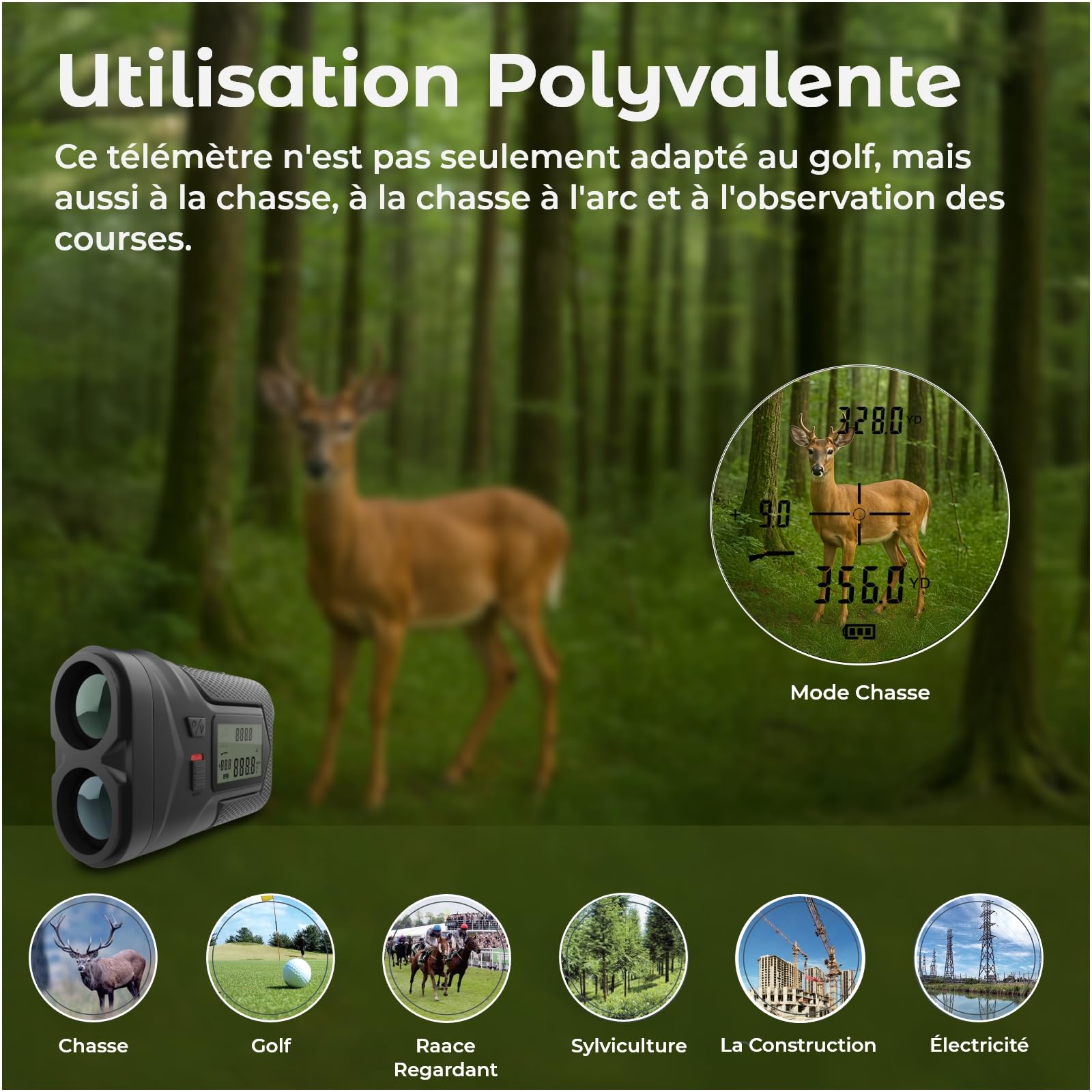 Télémètre Golf 1097M avec Pente on/Off et Verrouillage du Drapeau par WanderS – Télémètre Laser USB-C Rechargeable, Grossissement 6X, Mode Tournoi, Écran Latéral – Accessoire Golf Homme