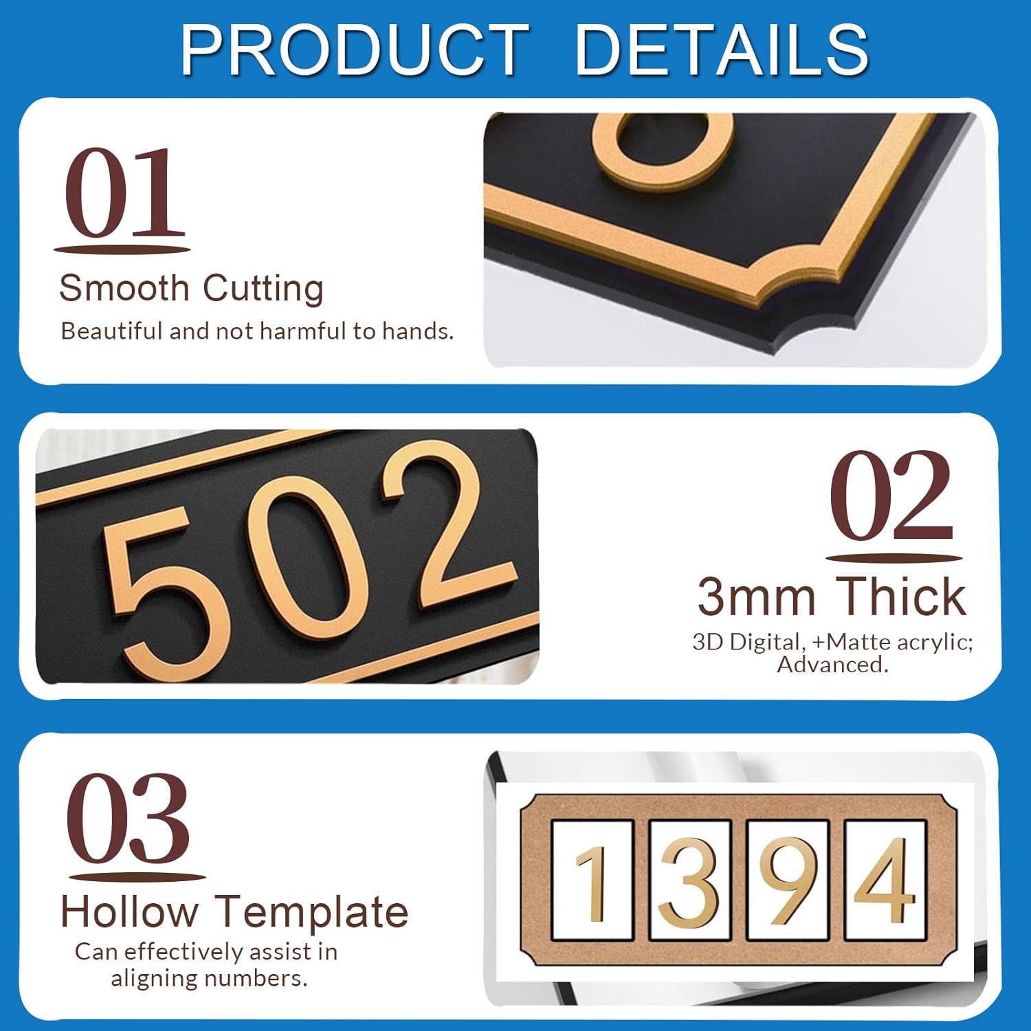 Modern House Address Number Sign,Two Sets of Numbers (0-9),Street Mailbox Number,Personalized Home Address Plaques for House, Mailbox, Apartment, School,Office,Garden,Yard,Street (GOLD)