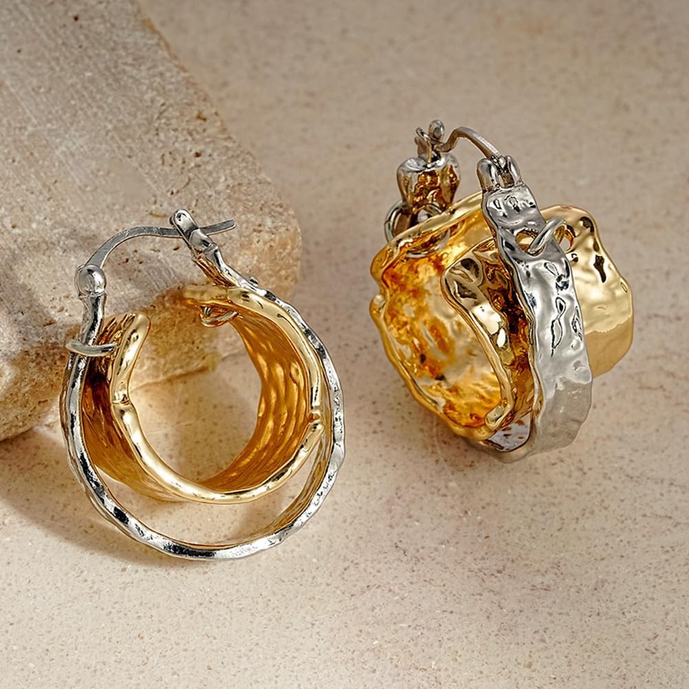 Vintage Statement Hammered Drop Double Hoop Earrings for Women image 4