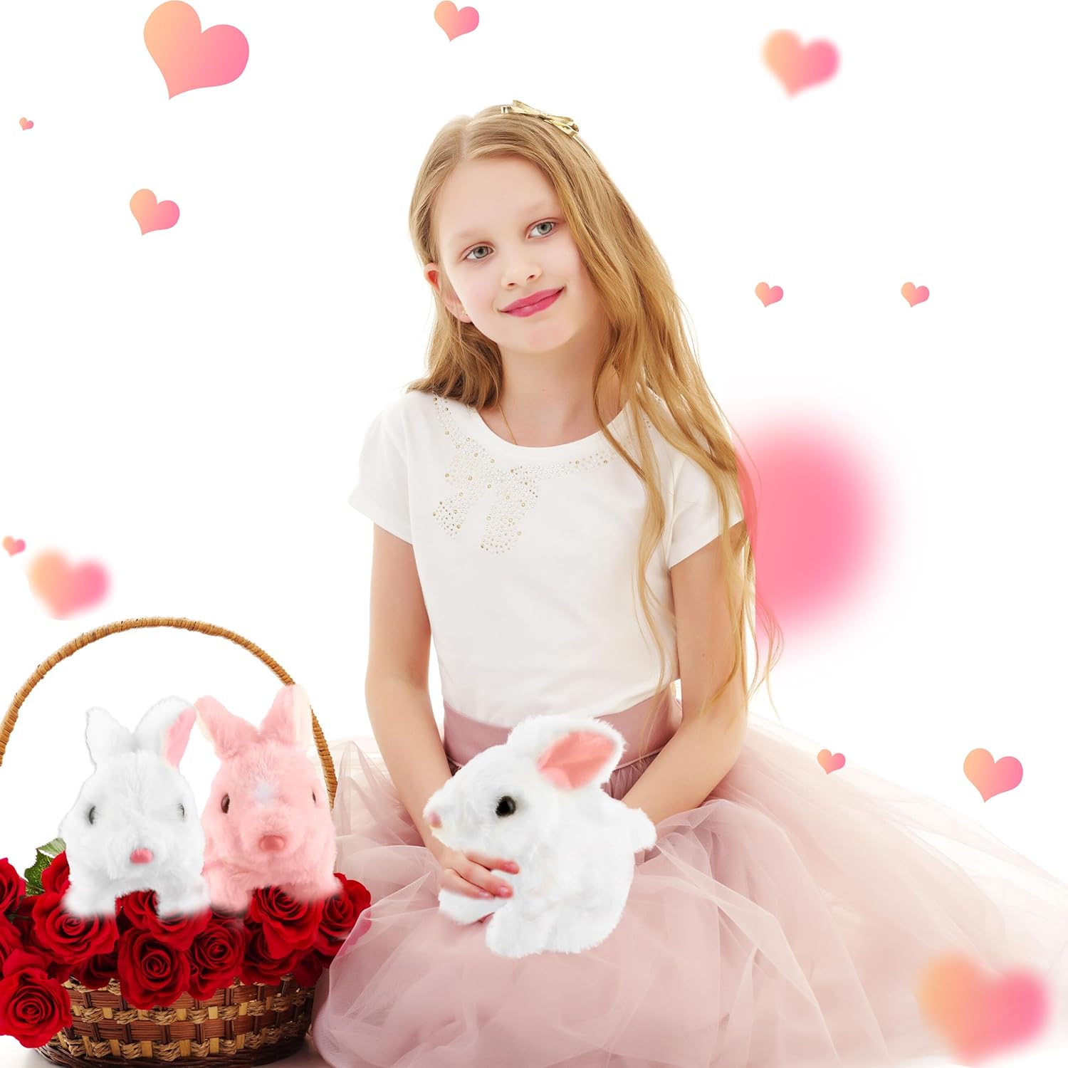 2 Pack Interactive Hopping Bunny Easter Plush Jumping Rabbit with Walking for Kids Birthday Gifts Easter Party Decor, 2 Colors