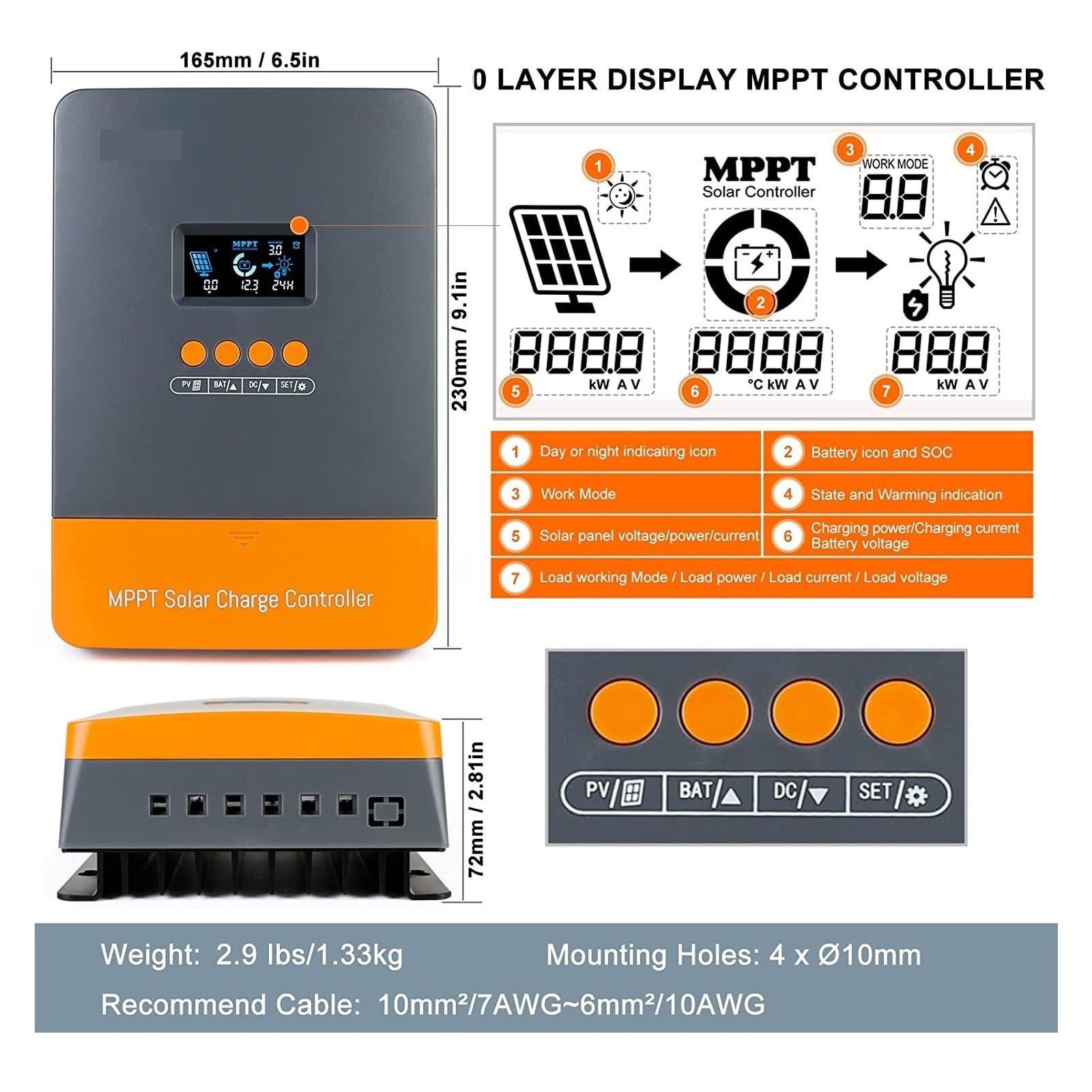 Mando De Cargador Solar MPPT 60A, 12V, 24V, 36V, 48V, Cargador De Batería Automático Lifepo4, Regulador De Panel Solar, Entrada Máxima PV De 160VDC