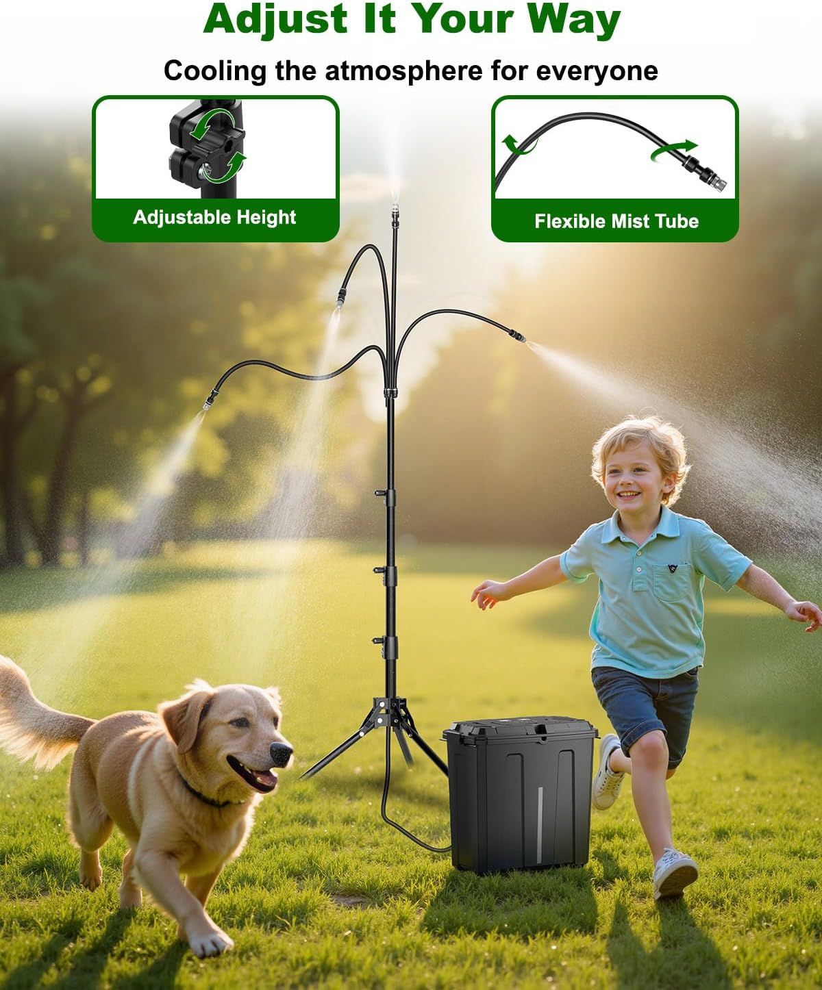Ausic Portable Misting System with Stand, Water Cooling Misters Set for Outside Patio - 9L Bucket Built-in 10000mAh Battery & PCS Pump & Timer for Outdoor, Canopy, Sport, Golf, Beach, Greenhouse, Camp